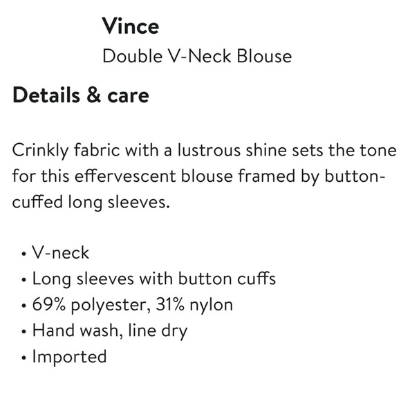 VINCE PISTACHIO GREEN BLOUSE DOUBLE V-NECK SILKY LONG SLEEVE PULL OVER TOP - Picture 4 of 15